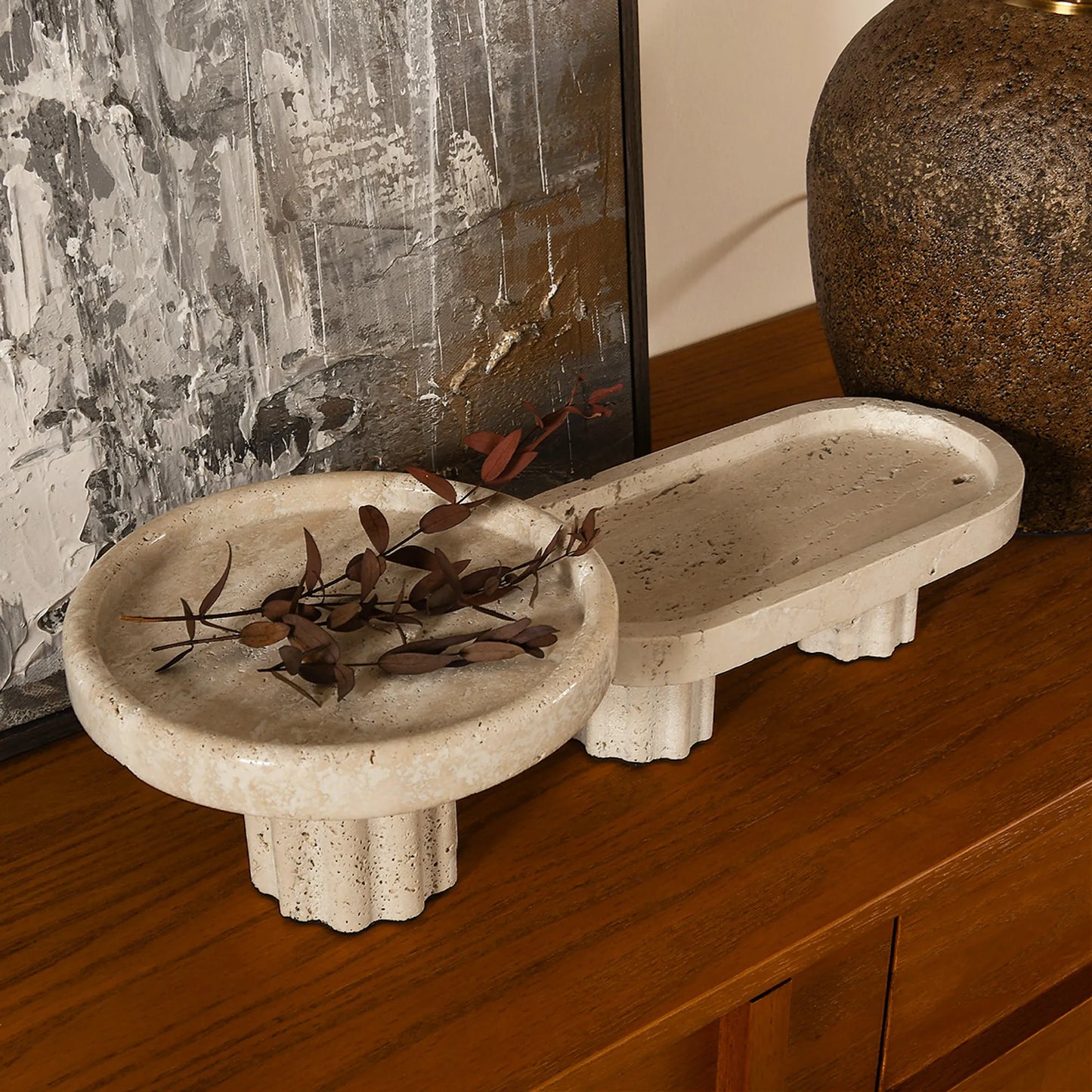 Homio Decor Decorative Accessories Travertine Tray with Legs