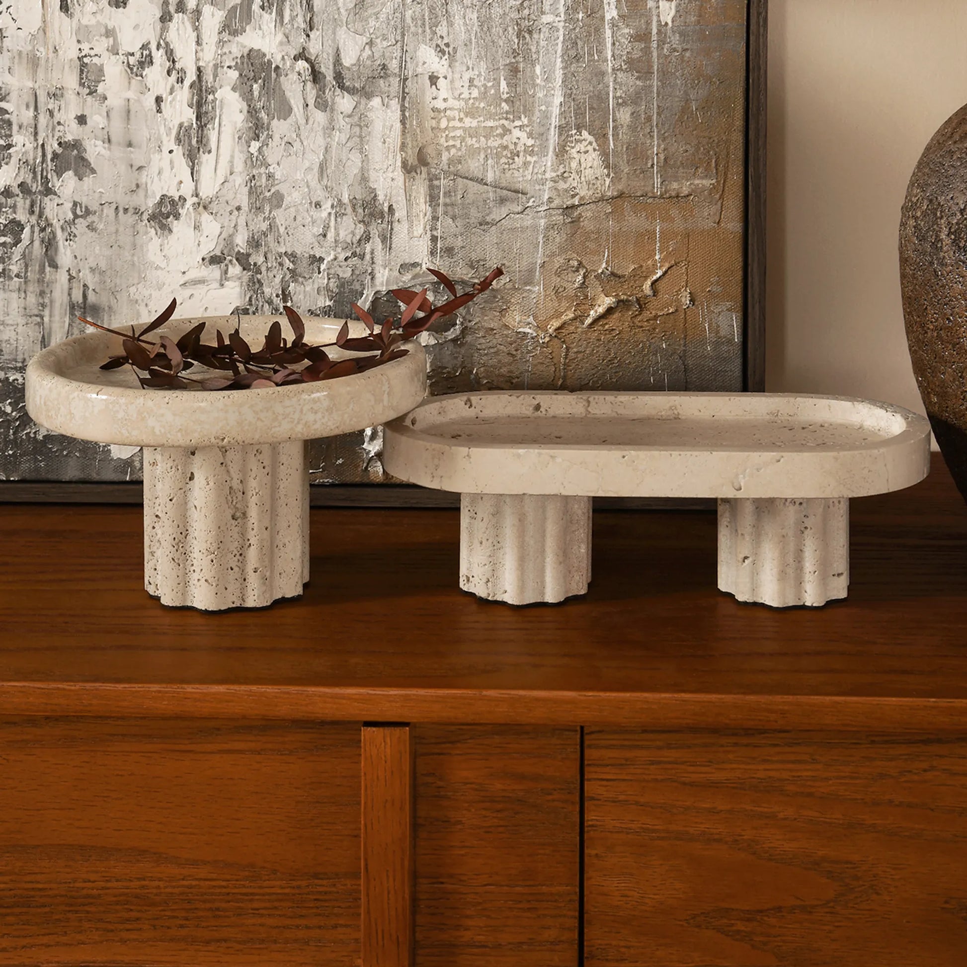 Homio Decor Decorative Accessories Travertine Tray with Legs