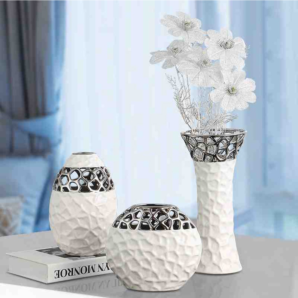 Homio Decor Decorative Accessories White Openwork Pattern Vase