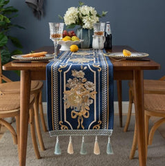 Homio Decor Dining Room 33x160cm / Ocean Blue Blue Tassel Table Runner