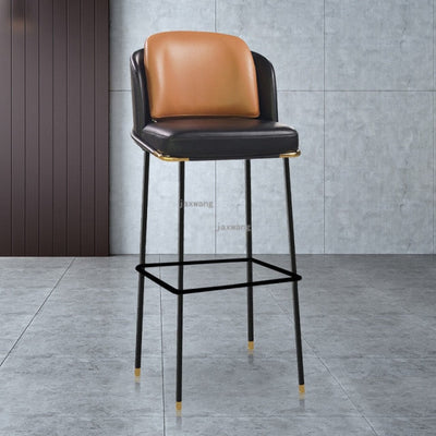 Homio Decor Dining Room Black & Orange / 65cm Luxury Italian Leather Bar Chair