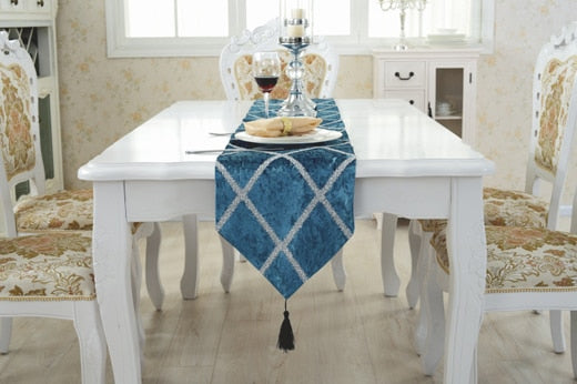 Homio Decor Dining Room Blue / 28x180cm Crossed Design Table Runner