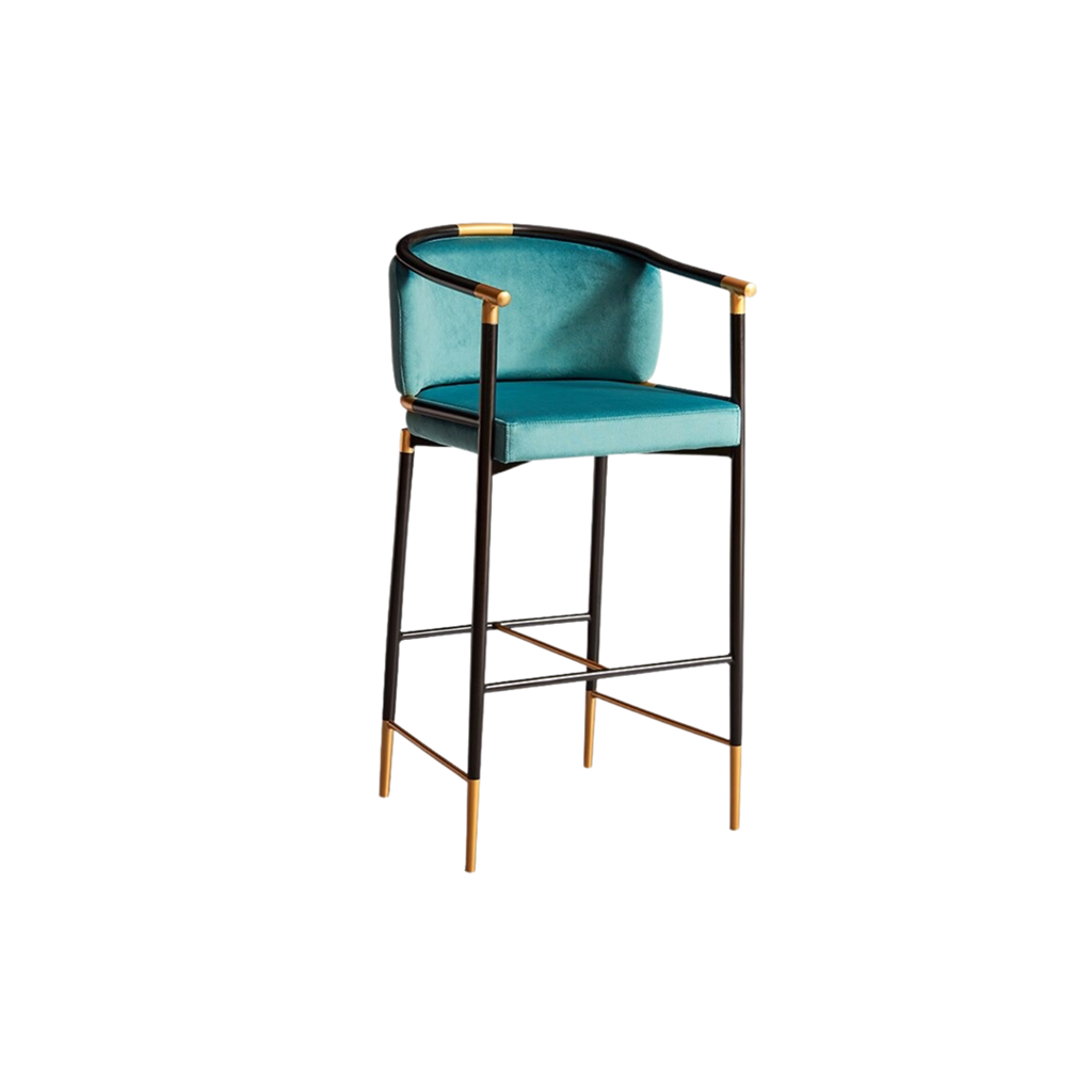 Homio Decor Dining Room Blue / 65cm Black Frame Flannel Bar Chair