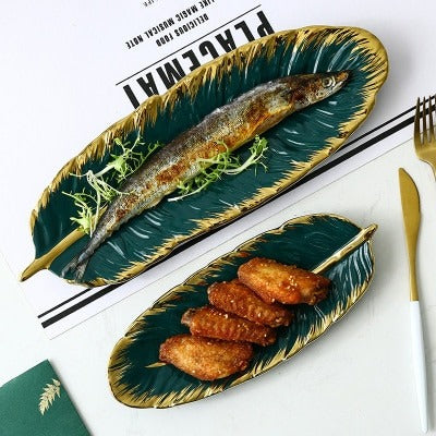 Homio Decor Dining Room Ceramic Leaf Shaped Platter