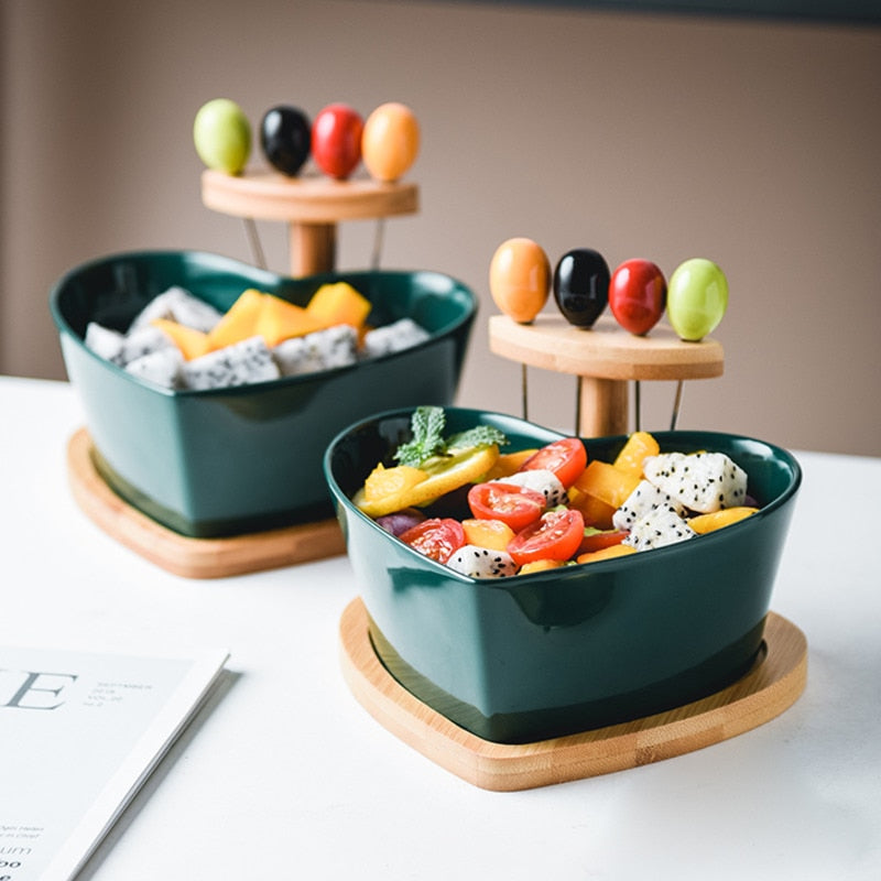 Homio Decor Dining Room Creative Salad Bowl With Cocktail Picks