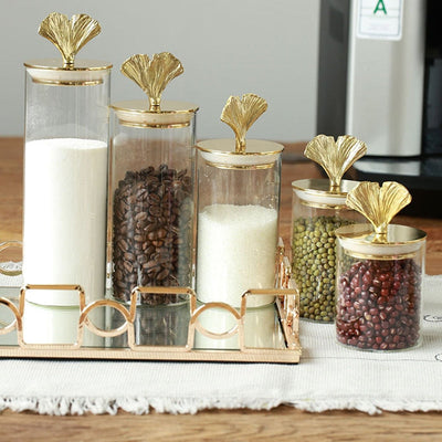 Homio Decor Dining Room Gold Leaf Candy Jar