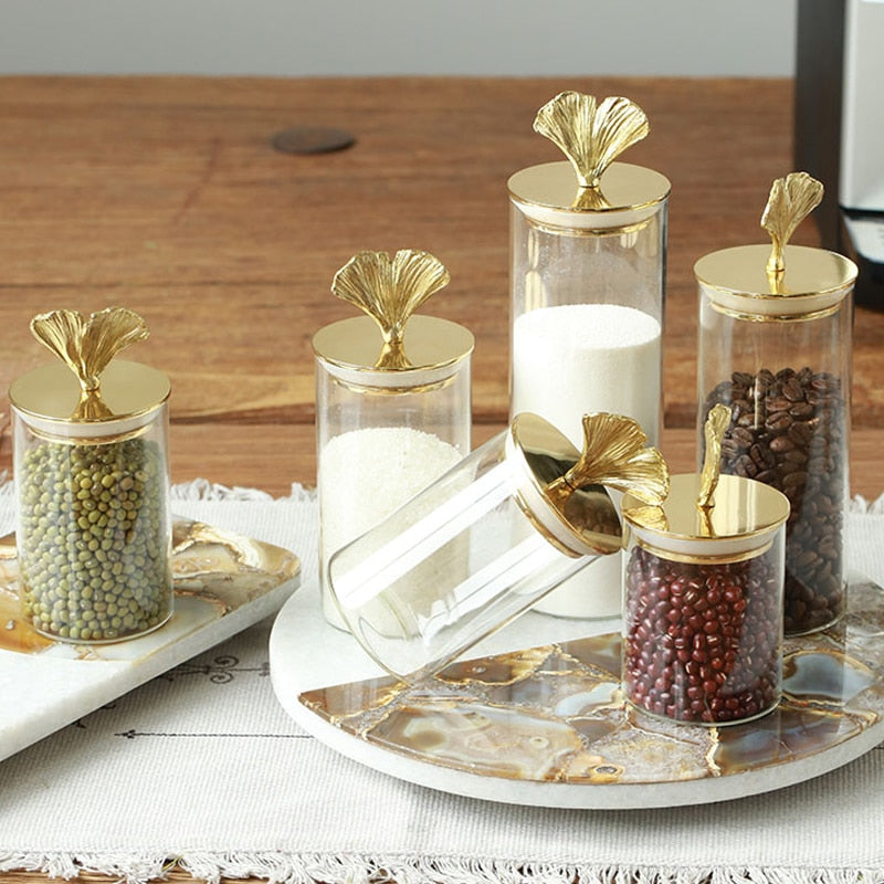 Homio Decor Dining Room Gold Leaf Candy Jar