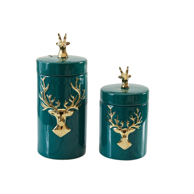 Homio Decor Dining Room Golden Deer Ceramic Storage Jar