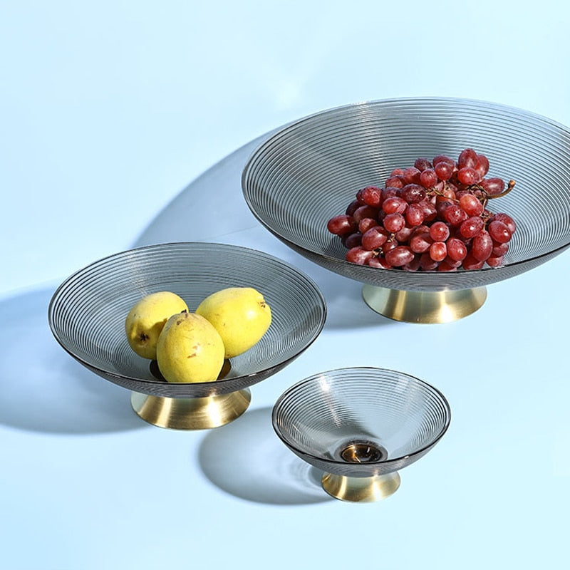 Homio Decor Dining Room Golden Stand Glass Fruit Dish