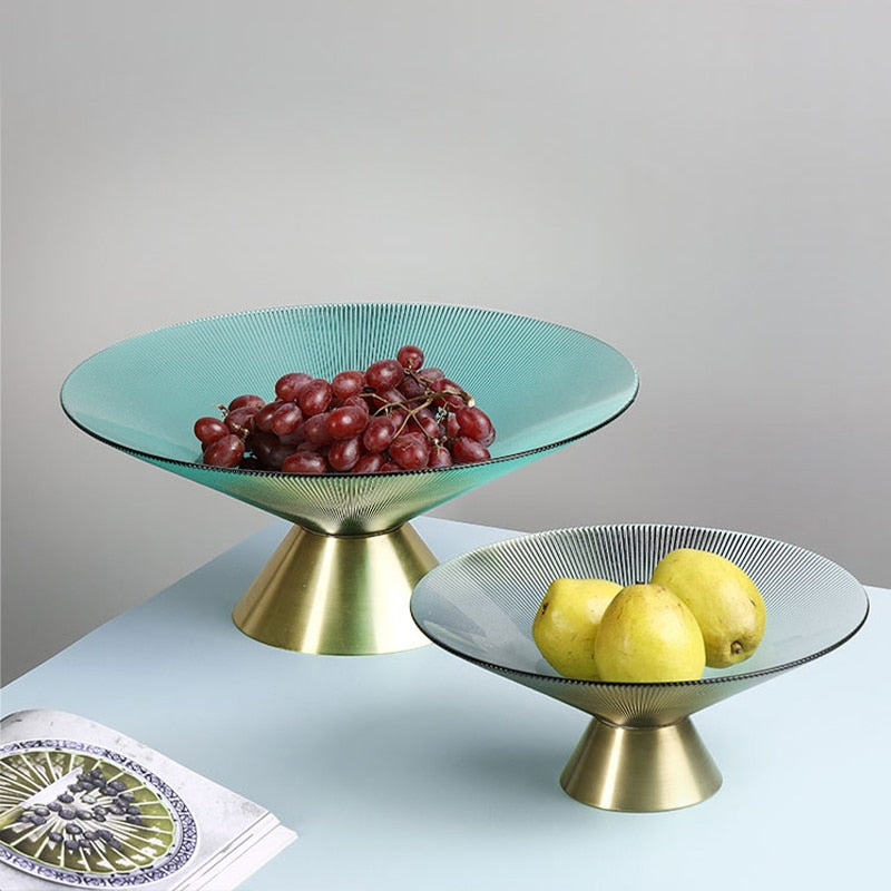 Homio Decor Dining Room Golden Stand Glass Fruit Dish