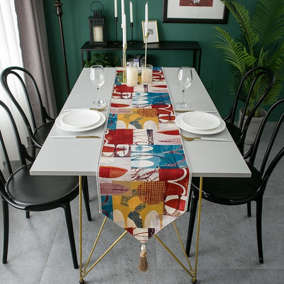 Homio Decor Dining Room Graffiti / 32x140cm American Style Embroidered Table Runner