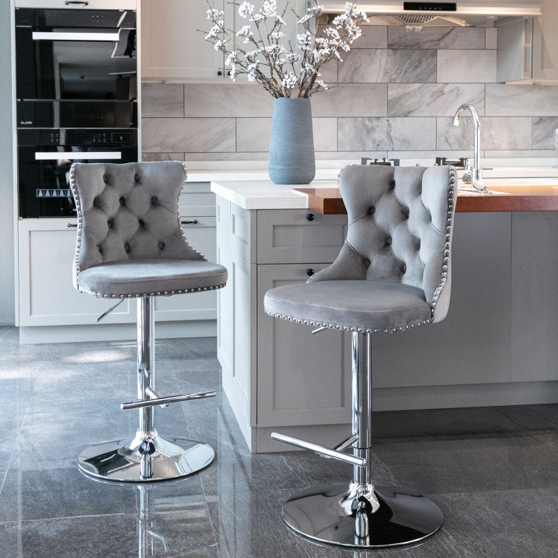 Homio Decor Dining Room Grey Button Tufted Bar Chair