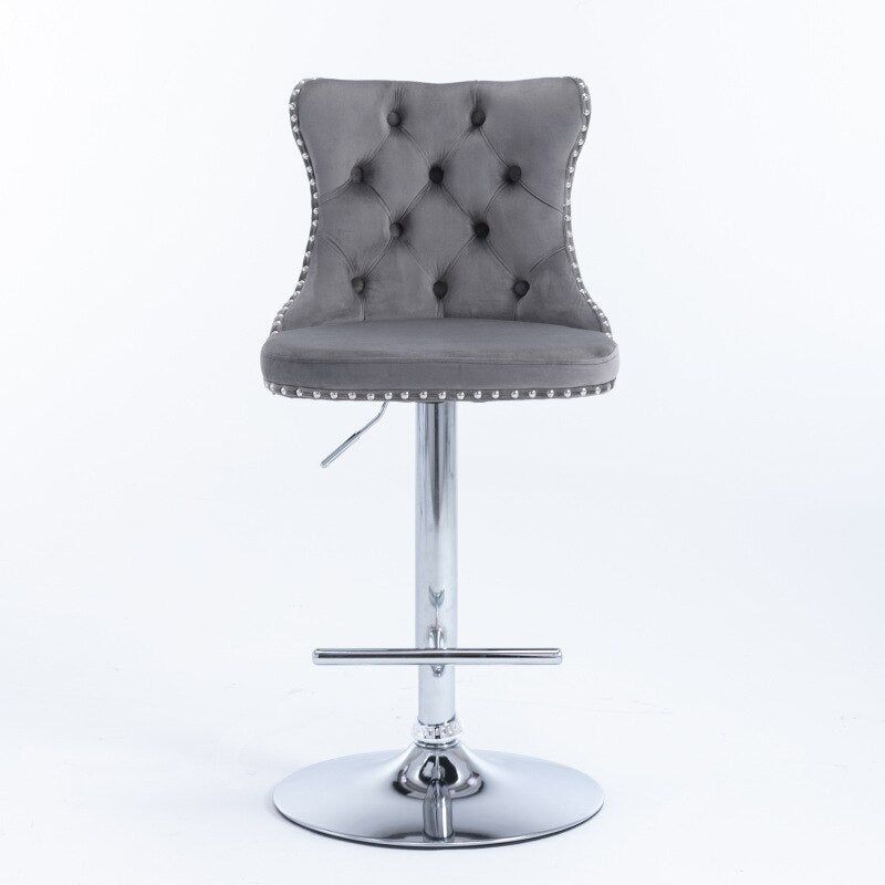 Homio Decor Dining Room Grey Button Tufted Bar Chair