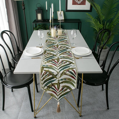 Homio Decor Dining Room Leaves / 32x140cm American Style Embroidered Table Runner