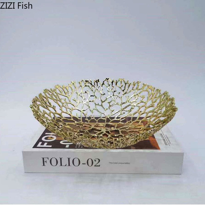 Homio Decor Dining Room Luxury Golden Metal Fruit Plate