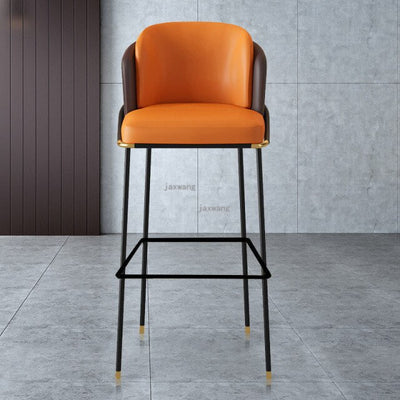 Homio Decor Dining Room Orange & Brown / 75cm Luxury Italian Leather Bar Chair
