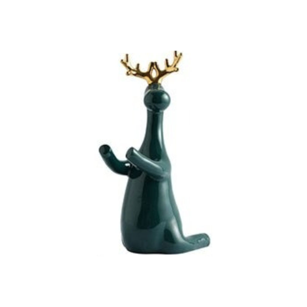 Homio Decor Dining Room Style 1 / Green Ceramic Deer Bottle Holder Statue