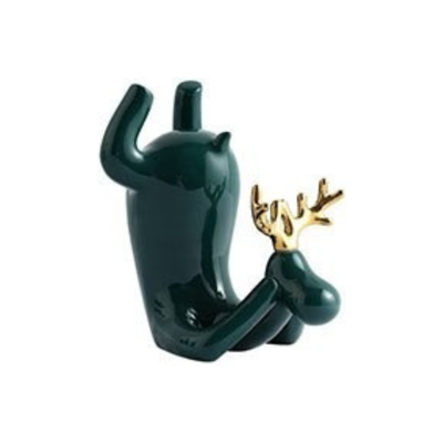Homio Decor Dining Room Style 2 / Green Ceramic Deer Bottle Holder Statue