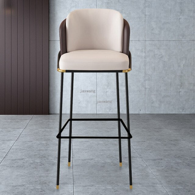 Homio Decor Dining Room White & Brown / 65cm Luxury Italian Leather Bar Chair