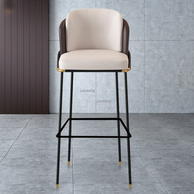 Homio Decor Dining Room White & Brown / 65cm Luxury Italian Leather Bar Chair