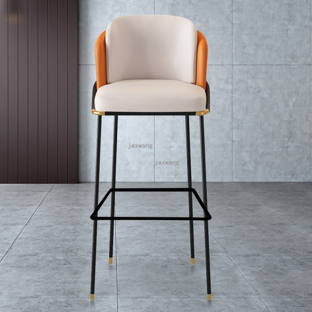Homio Decor Dining Room White & Orange / 65cm Luxury Italian Leather Bar Chair