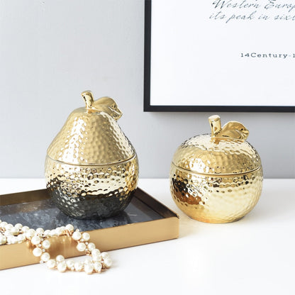 Homio Decor Dinning Room Gold Fruit Shaped Ceramic Jar