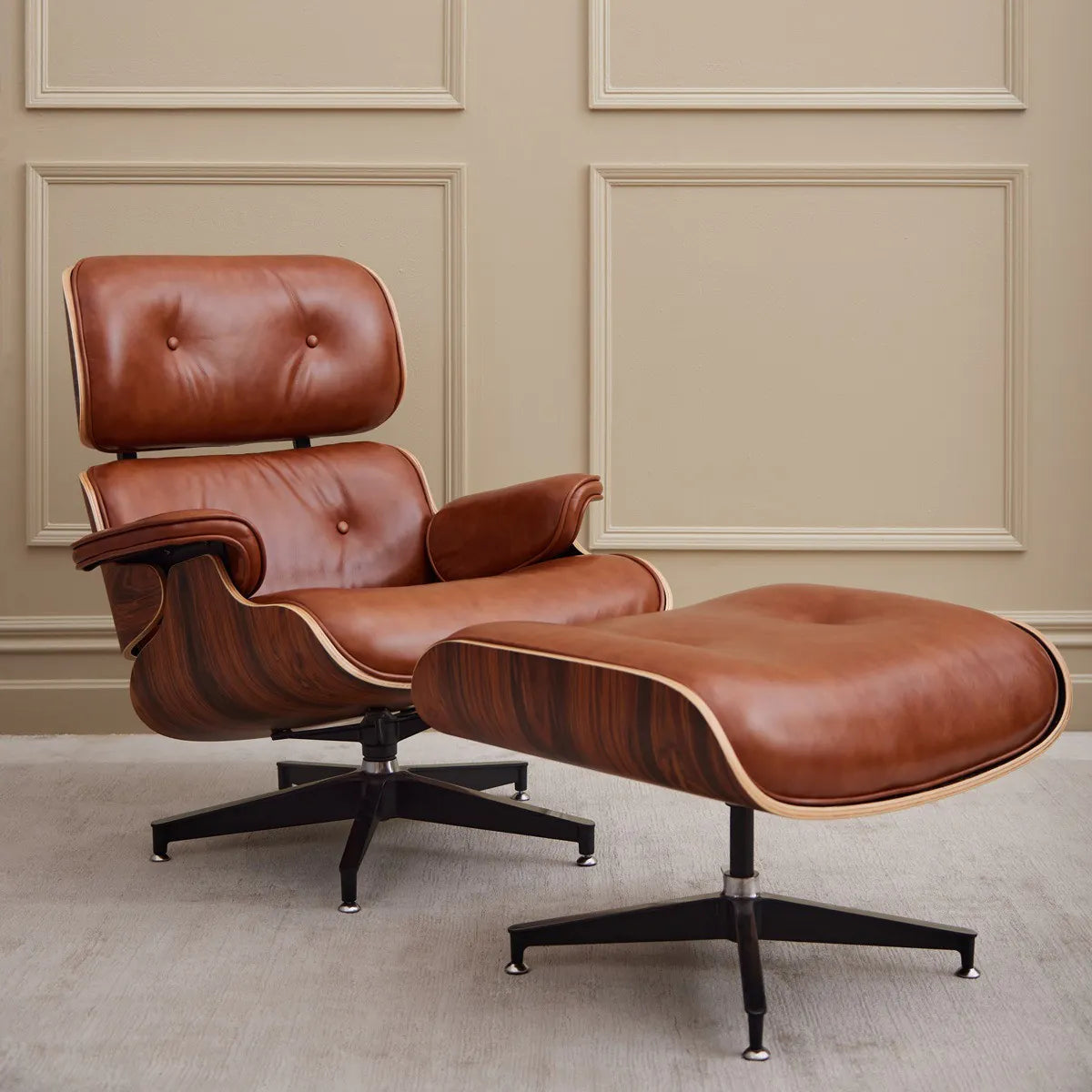 Homio Decor Eames Lounge Chair & Ottoman (PRO) - Heritage Cognac
