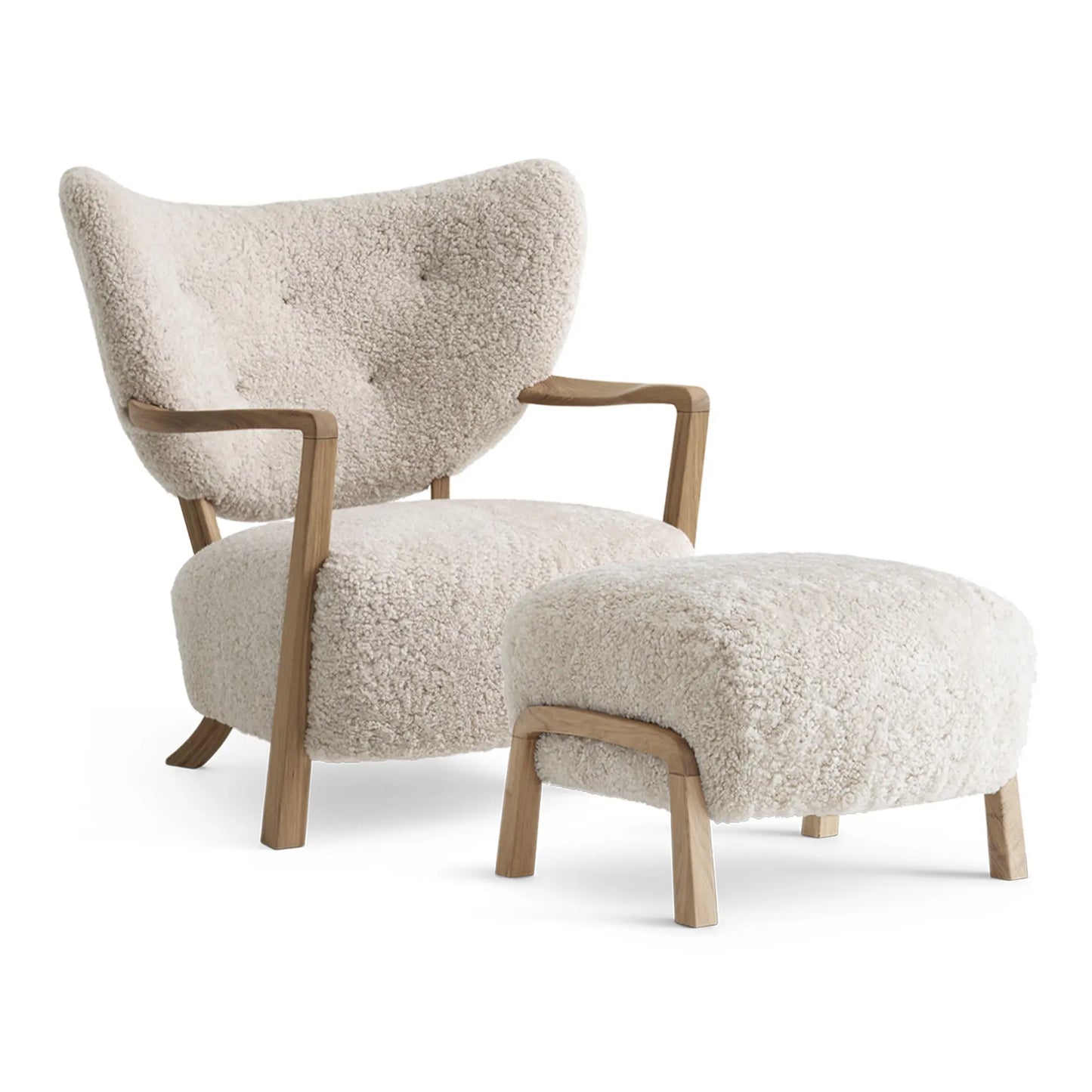 Homio Decor Frosted Moon Sheepskin / Natural Oak Moss Armchair & Ottoman (Australian Sheepskin)