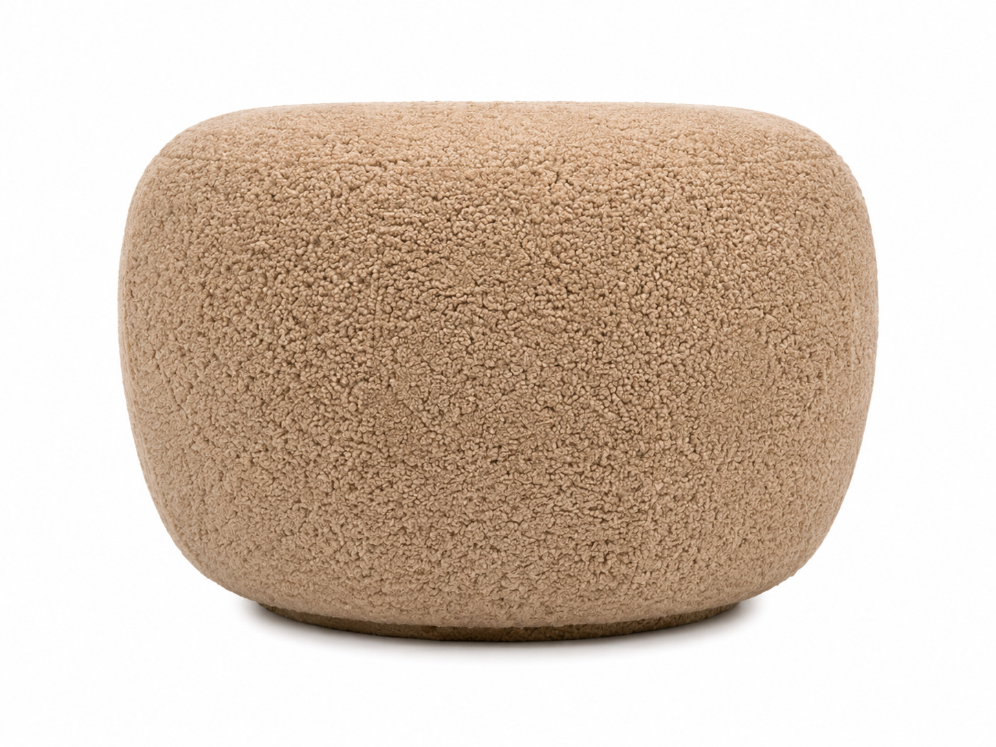 A modern, organic-shaped pouf or ottoman with a genuine sheepskin fabric in a warm honey color, shown on a plain white background.