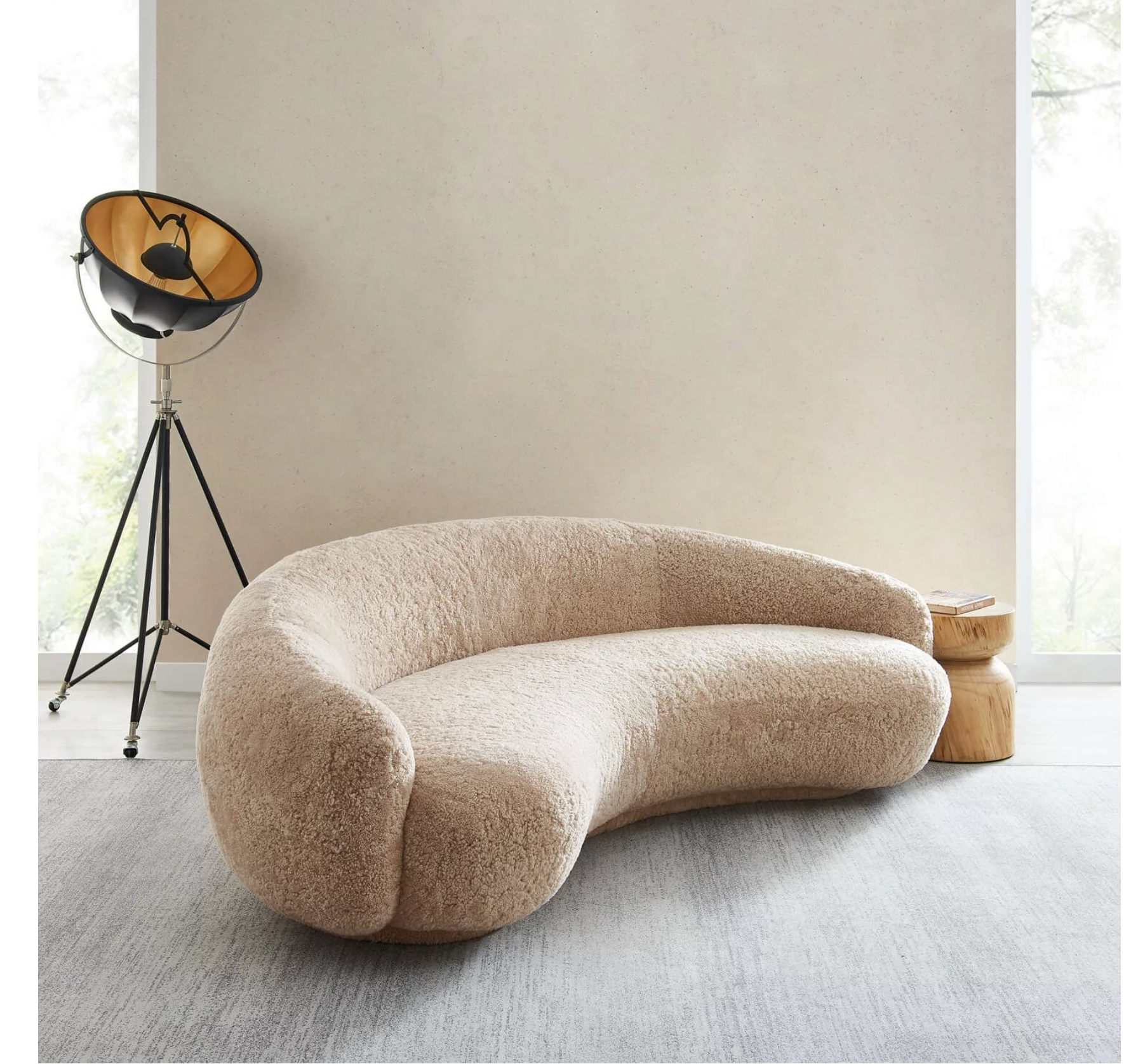 Homio Decor Genuine Sheepskin Curved Sofa
