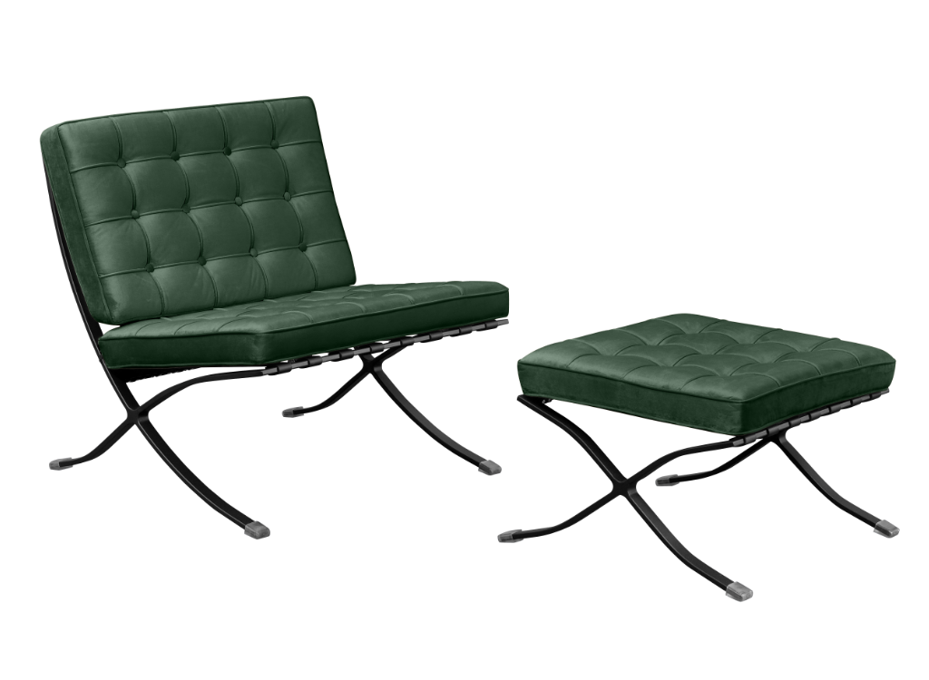 Homio Decor Green / Chair & Ottoman / Black Coating Barcelona Chair - Velvet