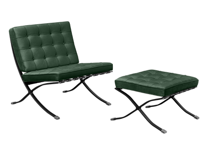 Homio Decor Green / Chair & Ottoman / Black Coating Barcelona Chair - Velvet