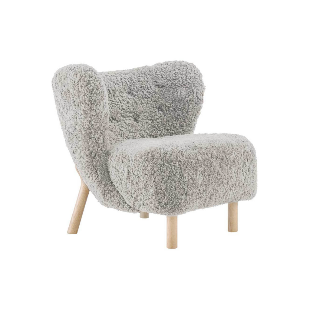 Homio Decor Grey Mist / Solid Oak / Add Ottoman Genuine Sheepskin Little Petra Chair