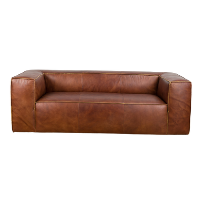 Homio Decor Henna Brown Cubis Leather Sofa (3 Seater)