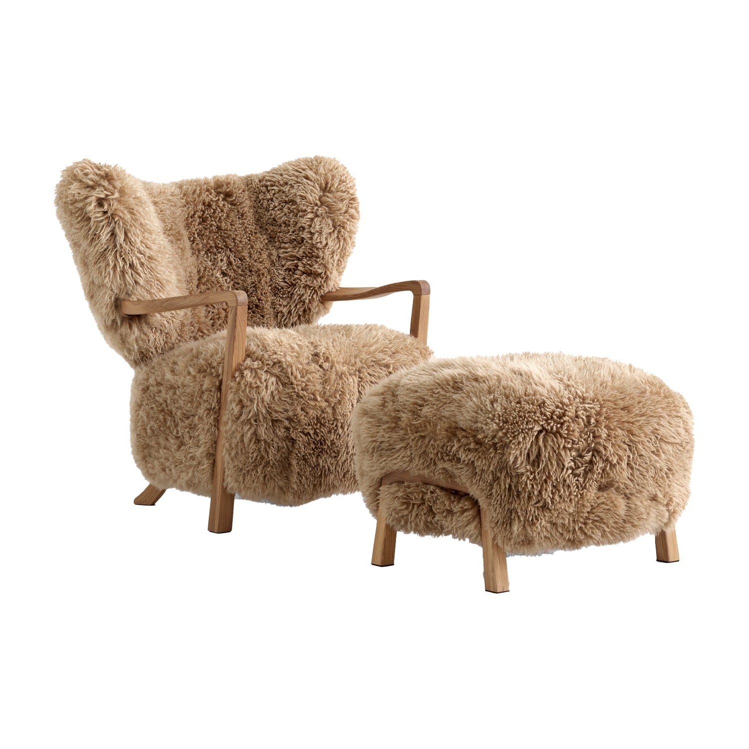 Homio Decor Honey Sheepskin / Natural Oak Moss Armchair & Ottoman (Australian Sheepskin)