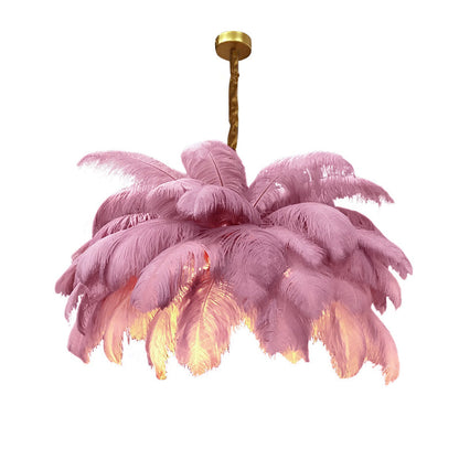Homio Decor Lighting Dark Pink / D100 - 39 Feathers Tropical Design Chandelier