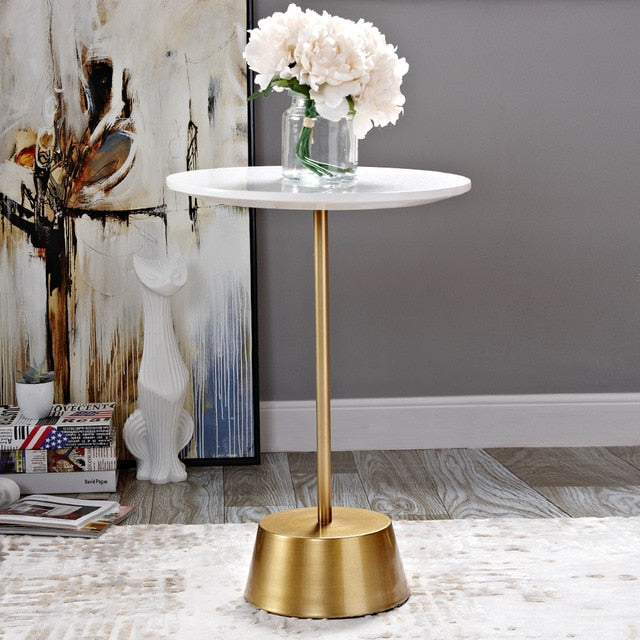 Homio Decor Living Room 57cm / Marble Solid Wood Table with Metal Base