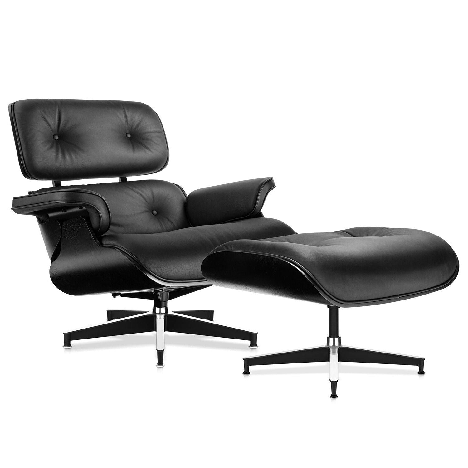 Homio Decor Living Room Black Ashwood Classic Leather Lounge Chair with Ottoman