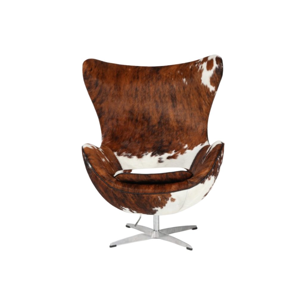 Homio Decor Living Room Brown & White Egg Chair - Pony Skin