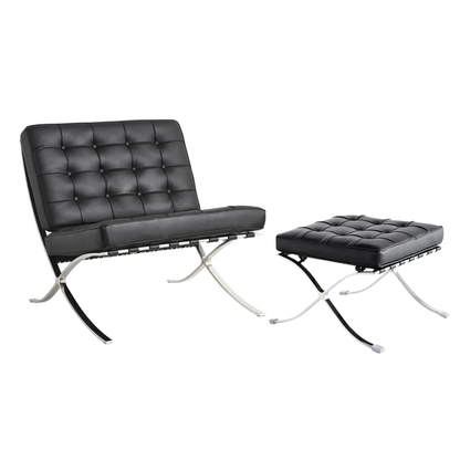 Homio Decor Living Room Chair & Ottoman Barcelona Chair - Leather (Black)