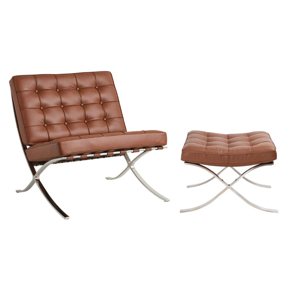 Homio Decor Living Room Chair & Ottoman Barcelona Chair - Leather (Brown)