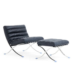Homio Decor Living Room Chair & Ottoman Barcelona Style Lounge Chair (Black)