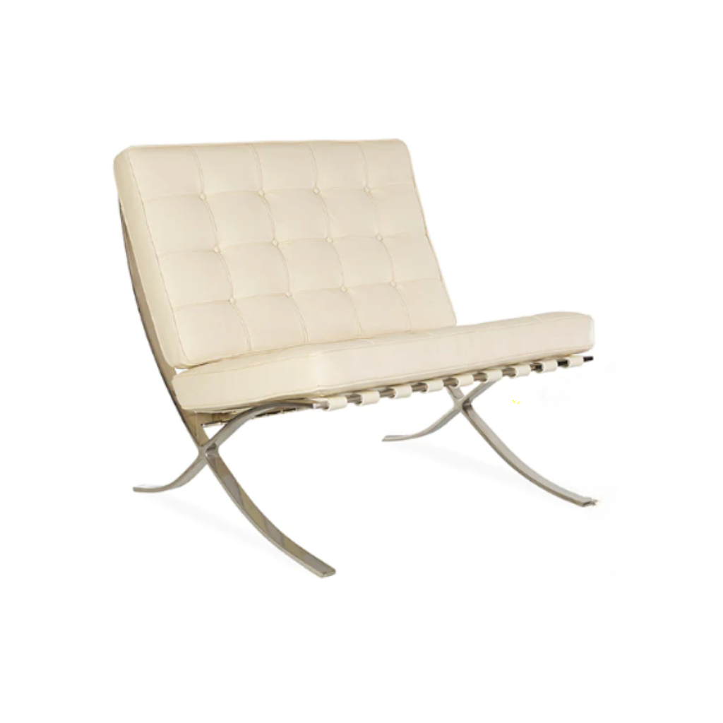 Homio Decor Living Room Chair / Pearl White Designer Barcelona Leather Chair