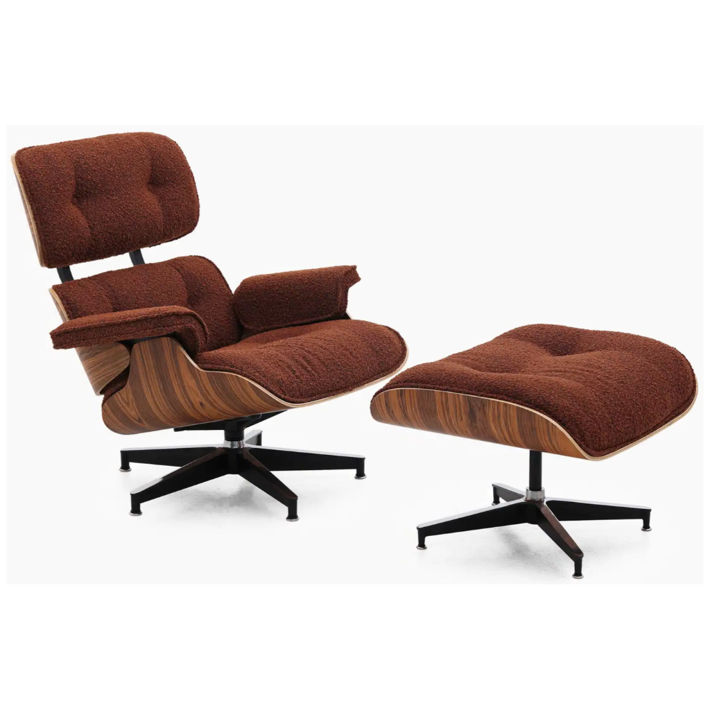 Homio Decor Living Room Eames Lounge Chair & Ottoman (PRO) - Boucle