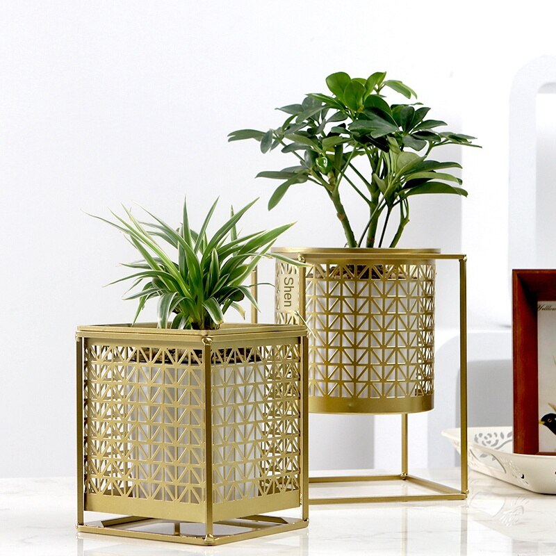 Homio Decor Living Room Golden Hollow Design Flowerpot