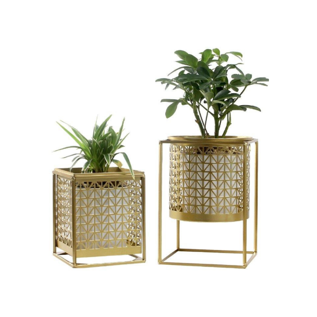 Homio Decor Living Room Golden Hollow Design Flowerpot