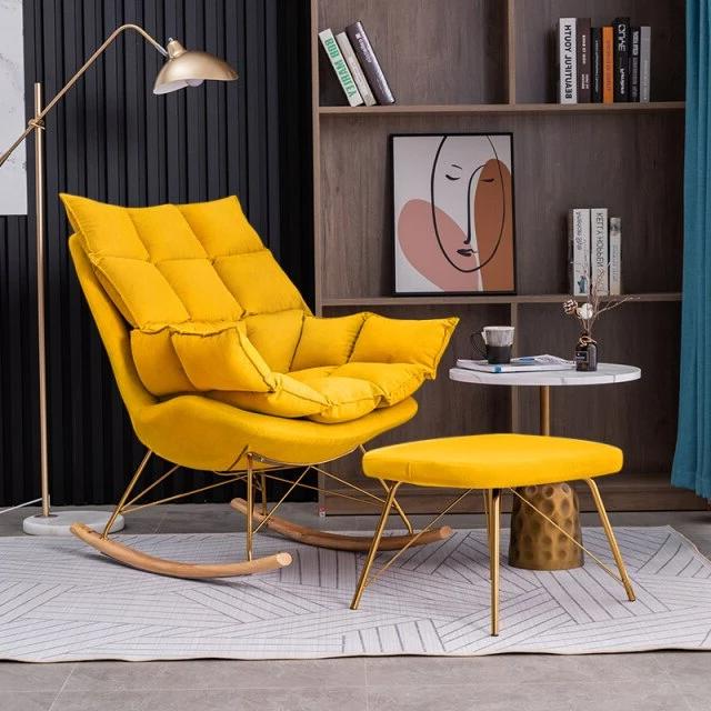 Homio Decor Living Room Golden / Lemon Yellow / With Ottoman Industrial Rocking Chair with Cushion