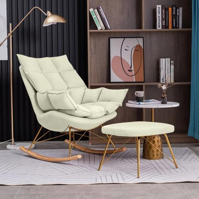 Homio Decor Living Room Golden / Light Green Glint / With Ottoman Industrial Rocking Chair with Cushion