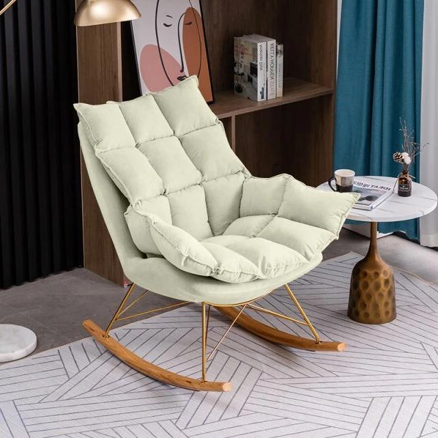 Homio Decor Living Room Golden / Light Green Glint / Without Ottoman Industrial Rocking Chair with Cushion