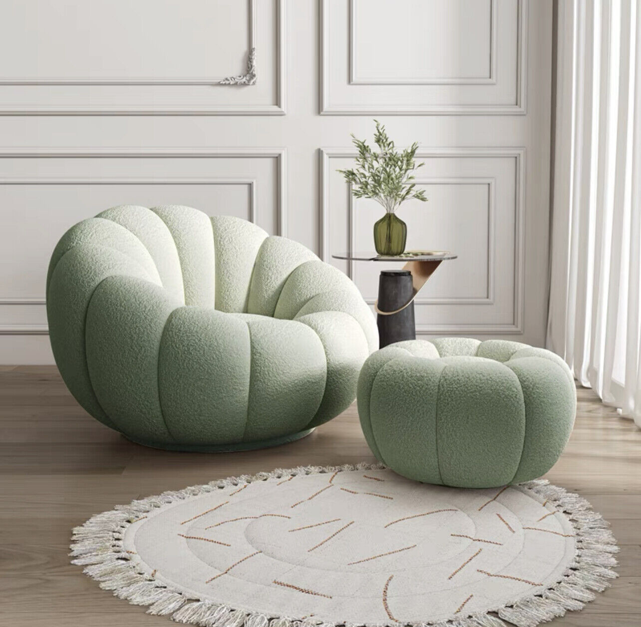 Homio Decor Living Room Lambswool / With Coffee Table / Green Pumpkin Lazy Sofa